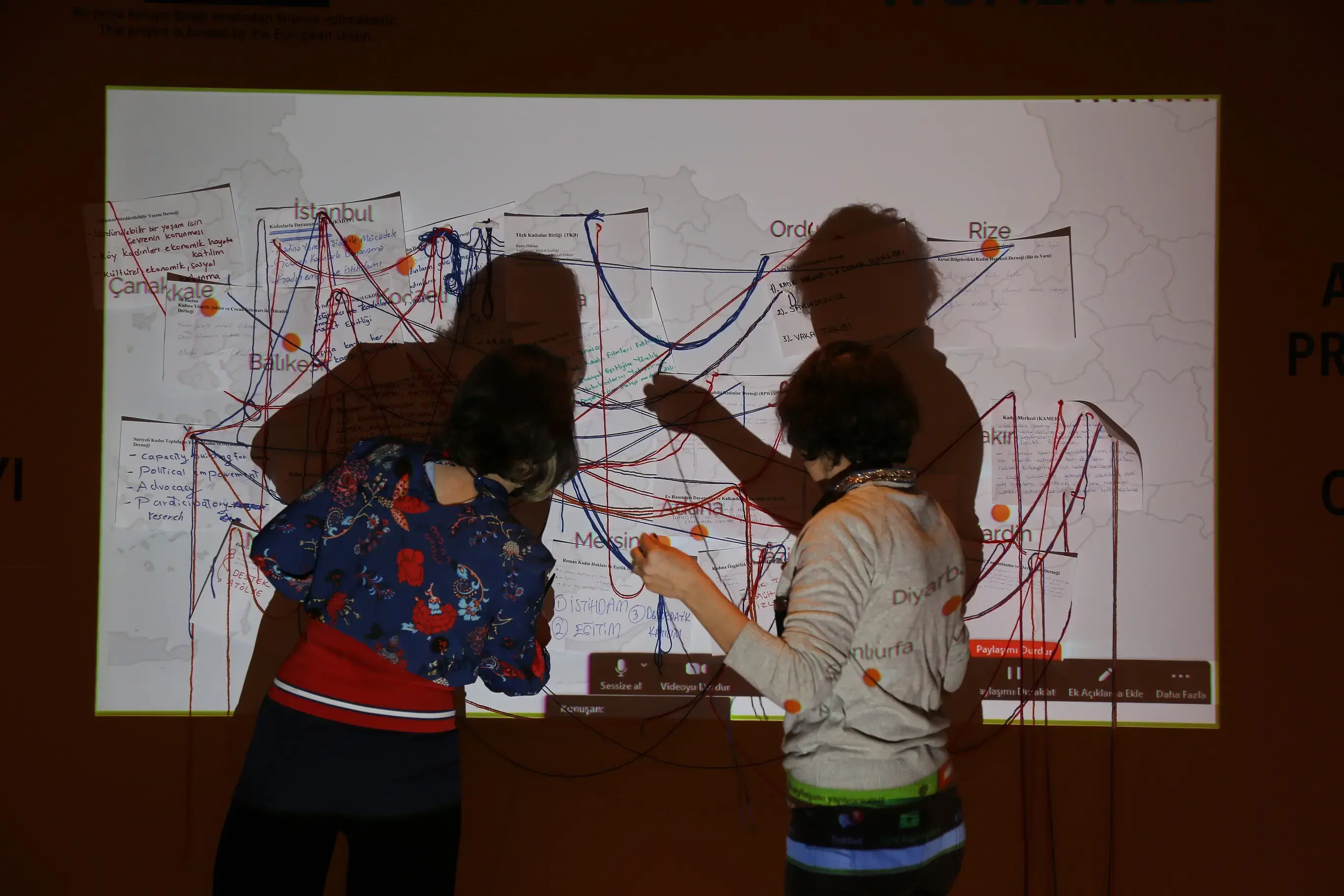 Women activists share their experiences on an interactive wall at a workshop organized by UN Women Türkiye. Photo: UN Women
