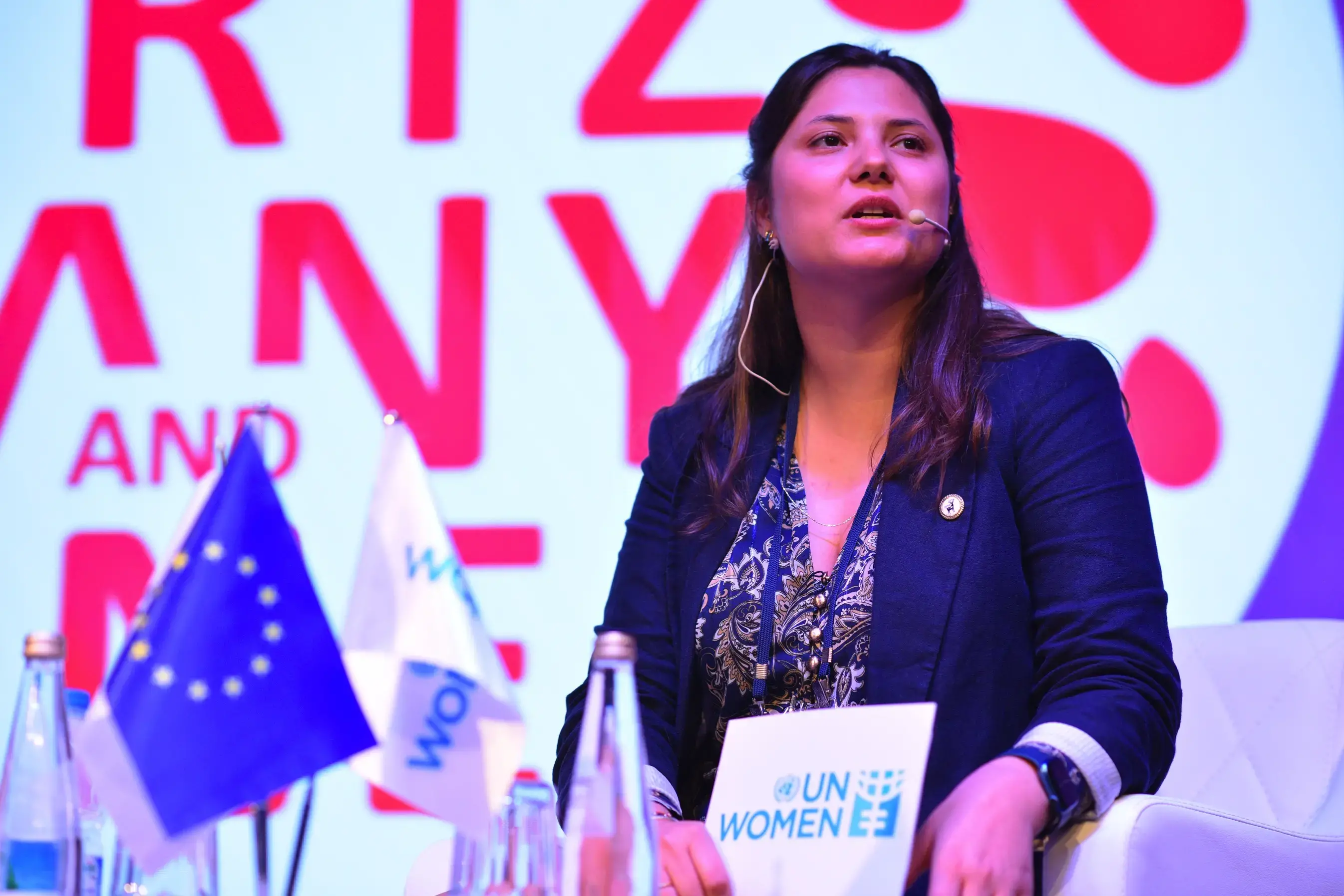 Gaye Tuğrulöz is a youth activist advocating for climate justice, working to ensure that young women lead the way toward a more just and sustainable future. Photo: UN Women