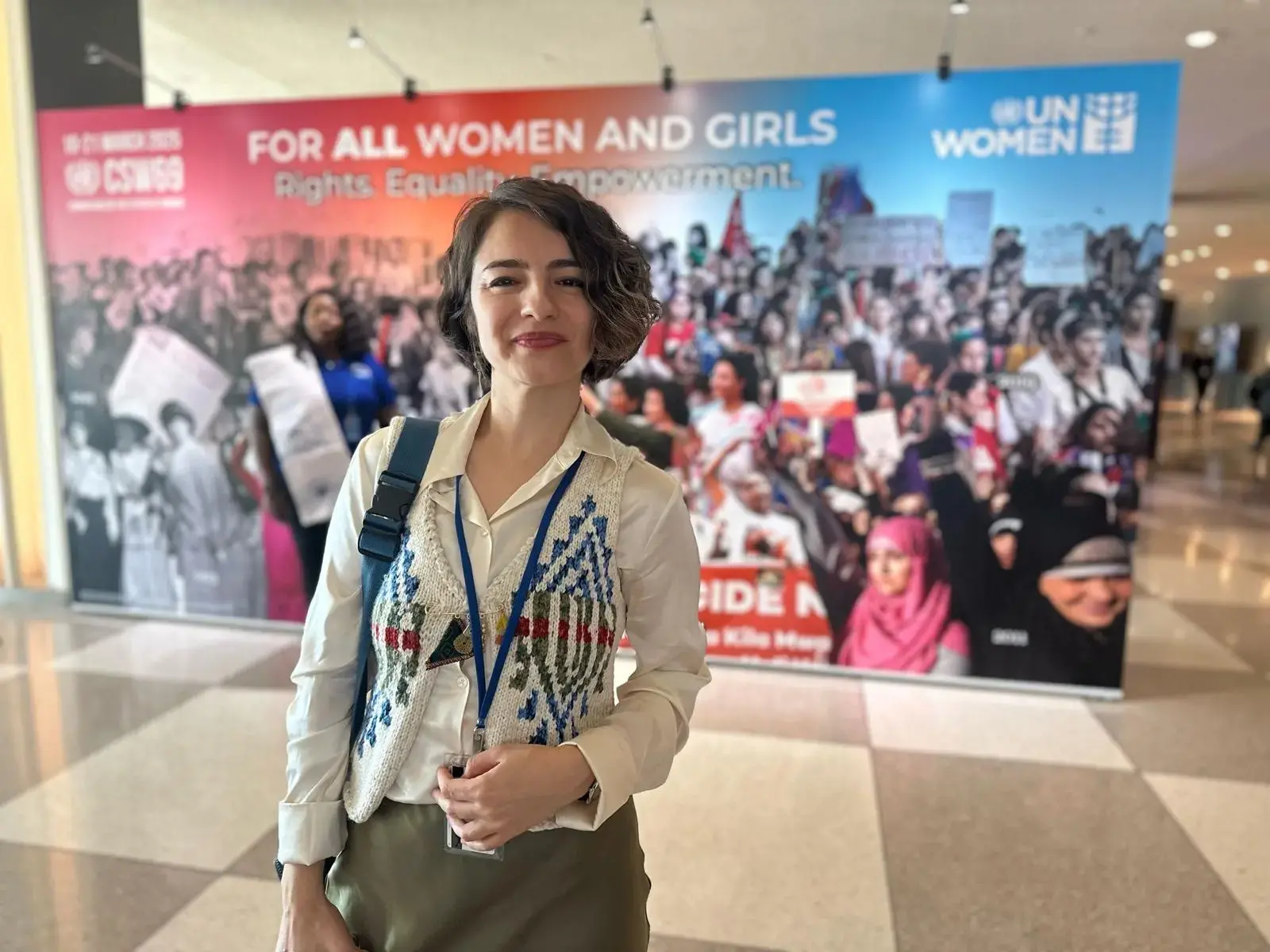 Türkiye’den feminist ve aktivist Gülfer Kırbaş, New York’ta düzenlenen CSW69’da. Fotoğraf: Kişisel arşiv.
